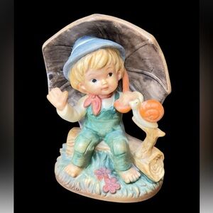Napcoware Tiny Tots Boy Visiting Snail Under Umbrella - Vintage
Kitsh 1950's